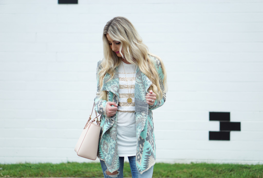 Aztec Print Unisex Plush Thick Long-Sleeved Cardigan Coat main image 1