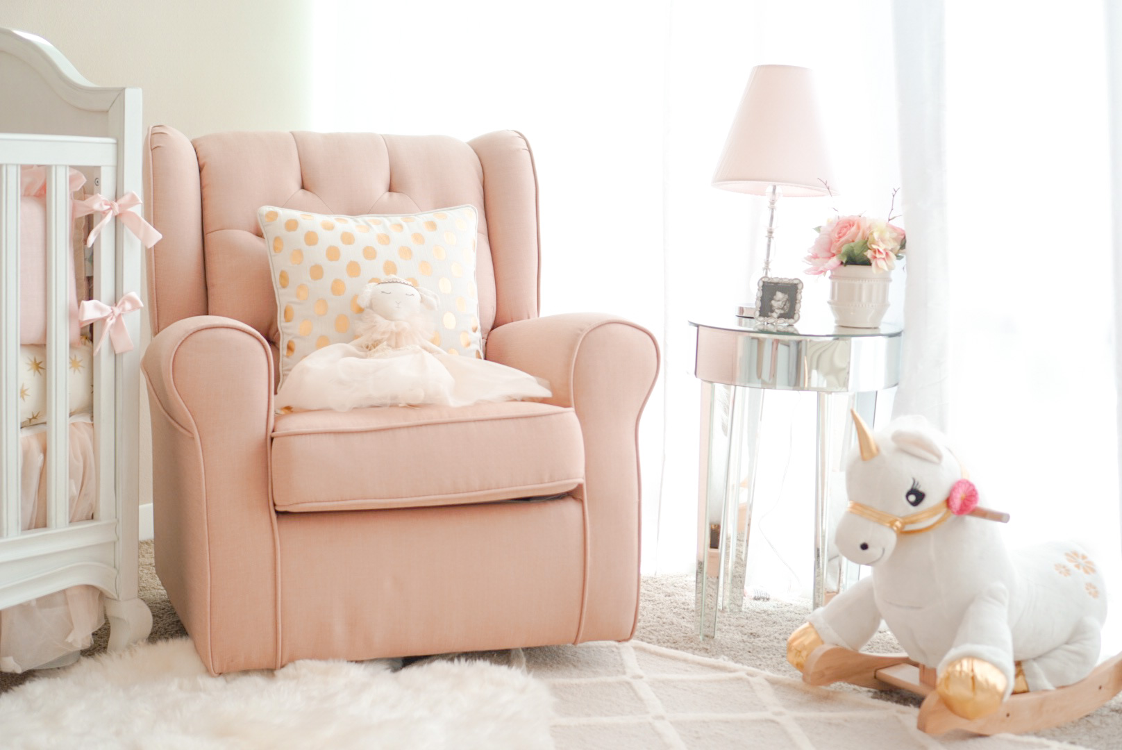 Blogger Katelyn Jones A Touch of Pink Nursery Unicorn Rocker Rockabye