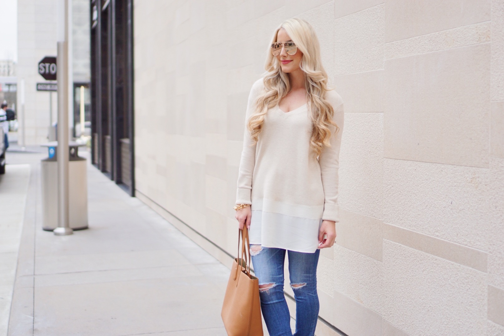 A Touch of Pink Blog Katelyn Jones Long Cream Sweater