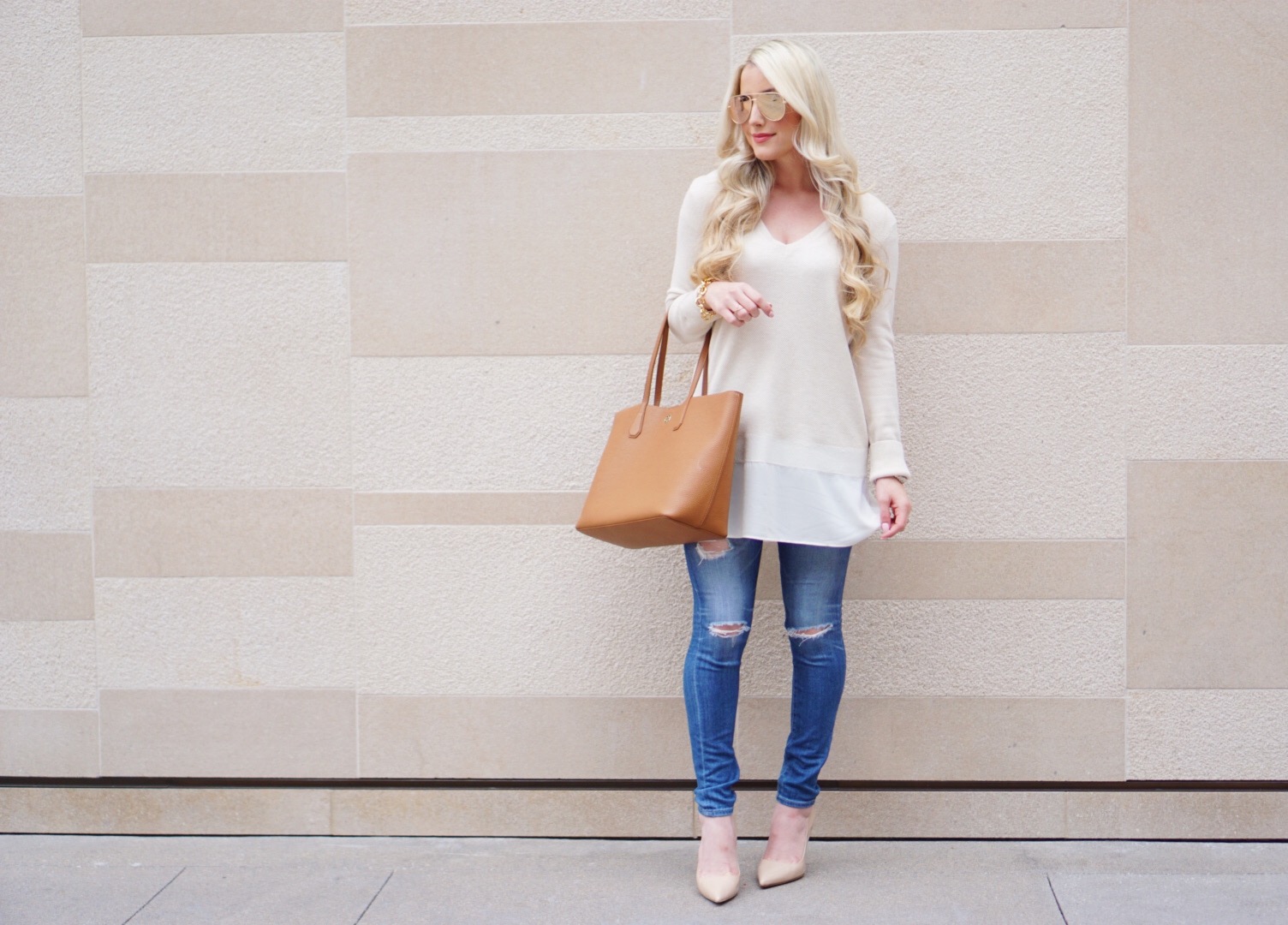 A Touch of Pink Blog Katelyn Jones Long Cream Tunic Sweater Nordstrom