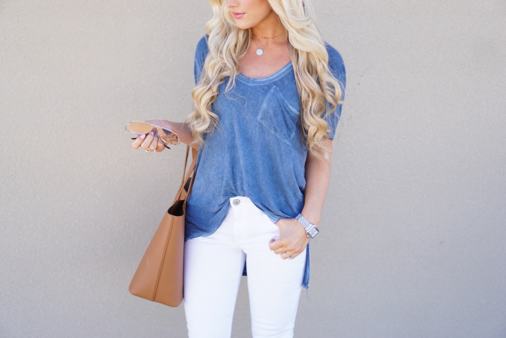 A Touch of Pink Blog Katelyn Jones White Express Jeans Free People Shirt