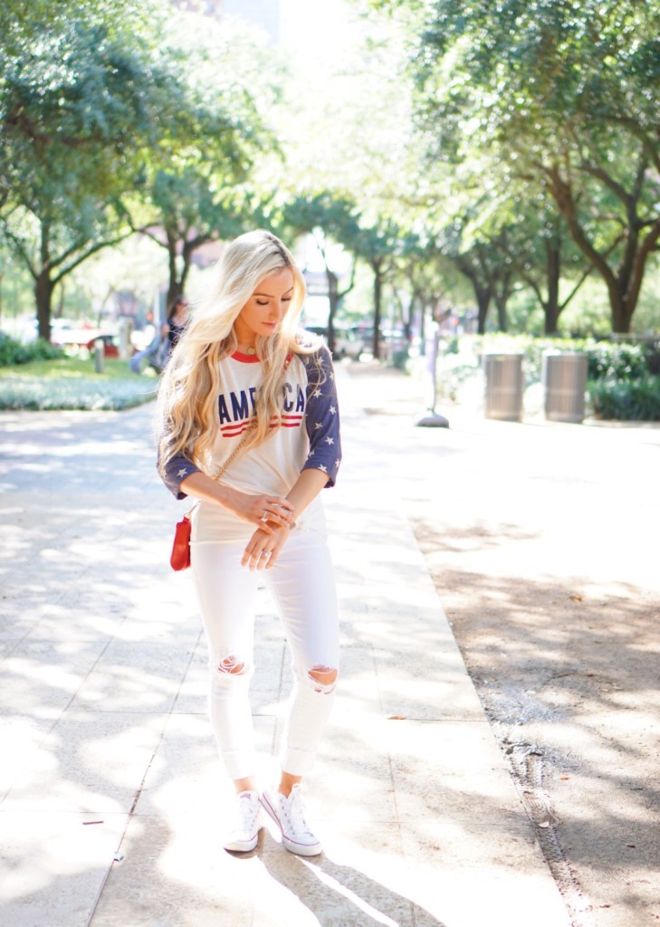 Katelyn Jones A Touch of Pink Blog Fourth of July Outfit America Tee Shirt