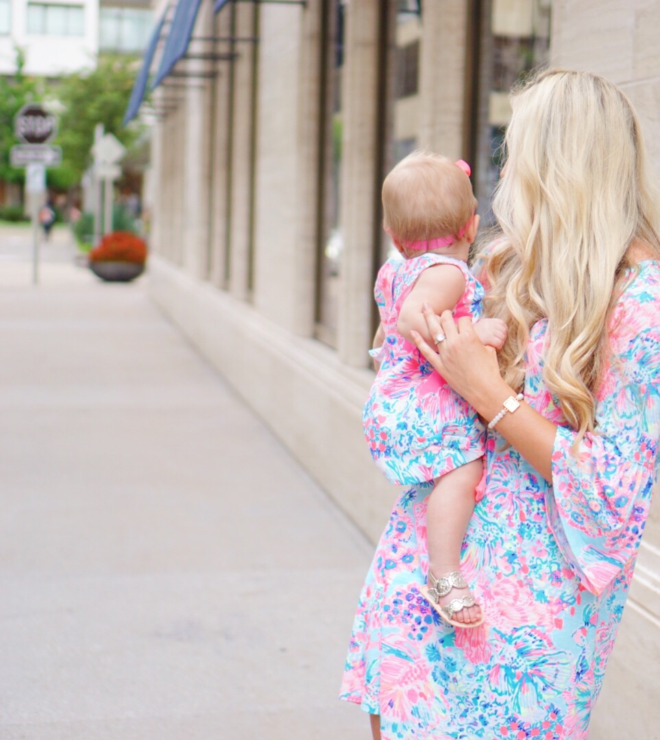 Katelyn Jones A Touch of Pink Blog Baby Girl 9 month old Lily Pulitzer Dress Mommy Daughter Matching Baby Jack Rogers Sandals 