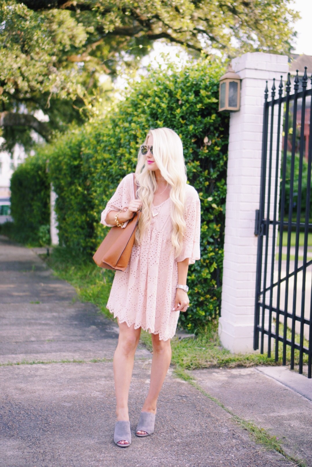 Katelyn Jones A Touch of Pink Blog Anthropologie Brooke Eyelet Swing Dress Akemi + Kin