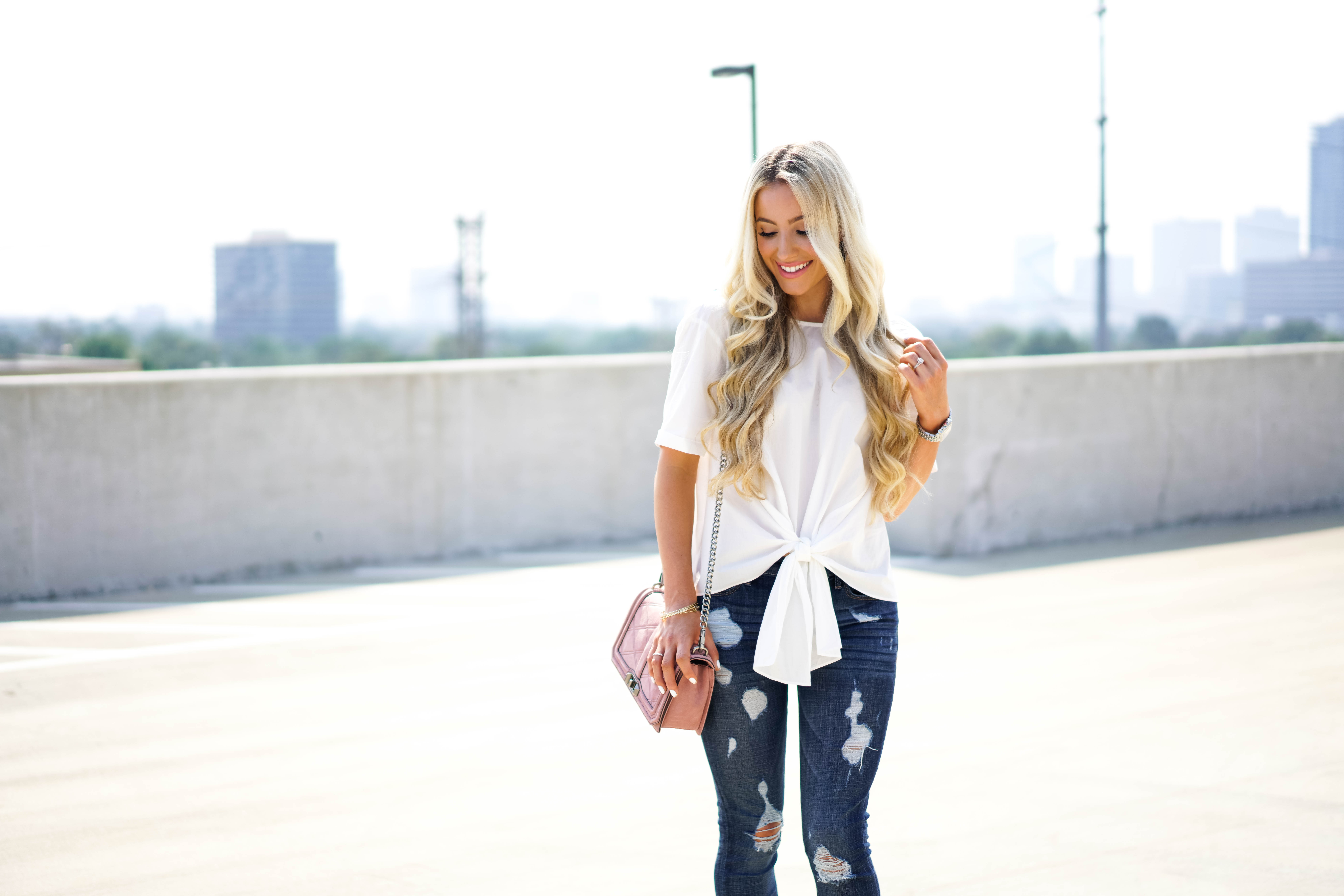 Katelyn Jones A Touch of Pink Blog Front Tie Blouse Nordstrom Fashion Blogger Houston Reward Style