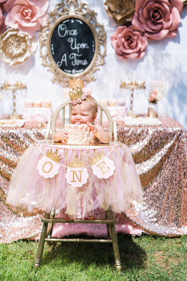 Katelyn Jones A Touch of Pink Baby Birthday Smash Cake High Chair Setup