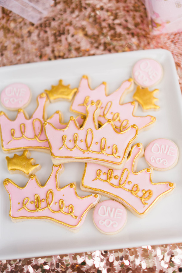 Katelyn Jones A Touch of Pink Baby Girl Birthday Desserts Crown Sugar Cookies