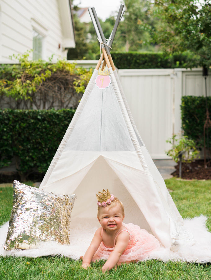 Katelyn Jones A Touch of Pink Land of Nod Teepee decoration and baby girl