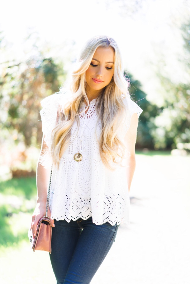 Katelyn Jones A Touch of Pink Blog BP Eyelet Top Cute Spring Outfit