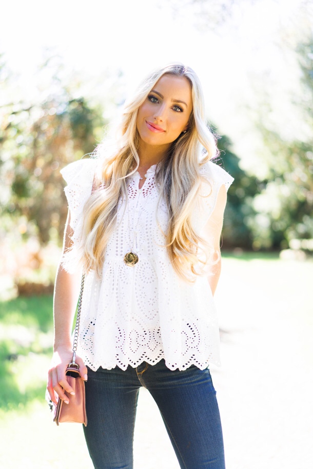 Katelyn Jones A Touch of Pink Blog BP Eyelet Top Cute Spring Outfit