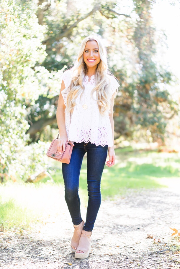 Katelyn Jones A Touch of Pink Blog BP Eyelet Top Cute Spring Outfit