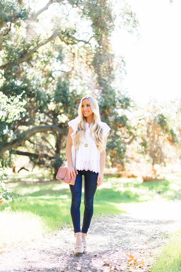 Katelyn Jones A Touch of Pink Blog BP Eyelet Top Cute Spring Outfit