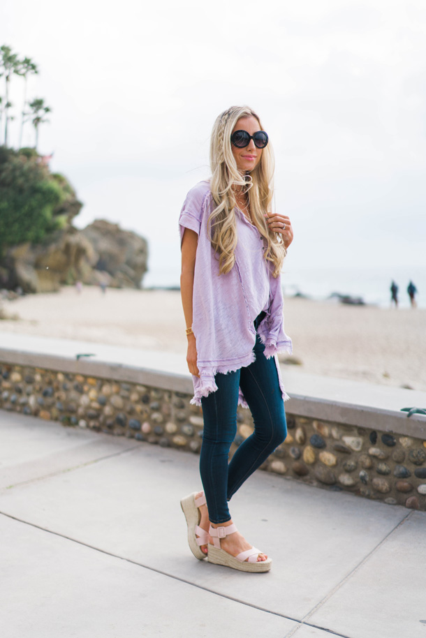 Lifestyle blogger Katelyn Jones of A Touch Of Pink wears Free People Aster Henley in lilac