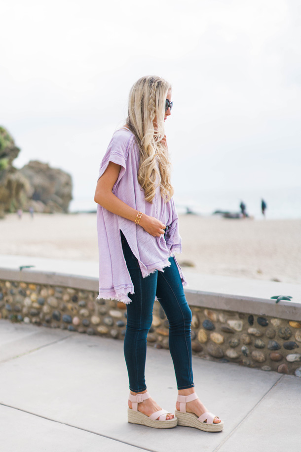 Lifestyle blogger Katelyn Jones of A Touch Of Pink wears Audrina' Platform Espadrille Sandal and Free People Aster Henley