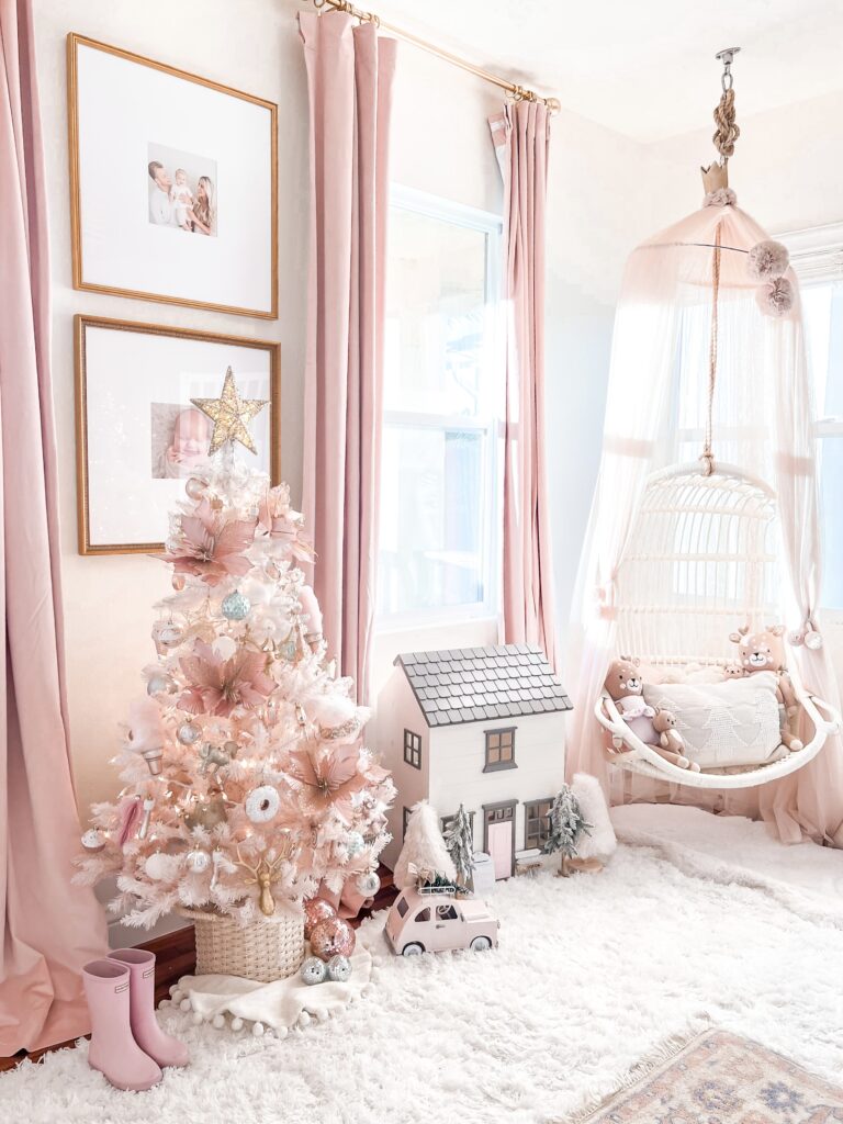 Pink Christmas Decor little girl Christmas bedroom Katelyn Jones A Touch of Pink Blog Pink Christmas Tree